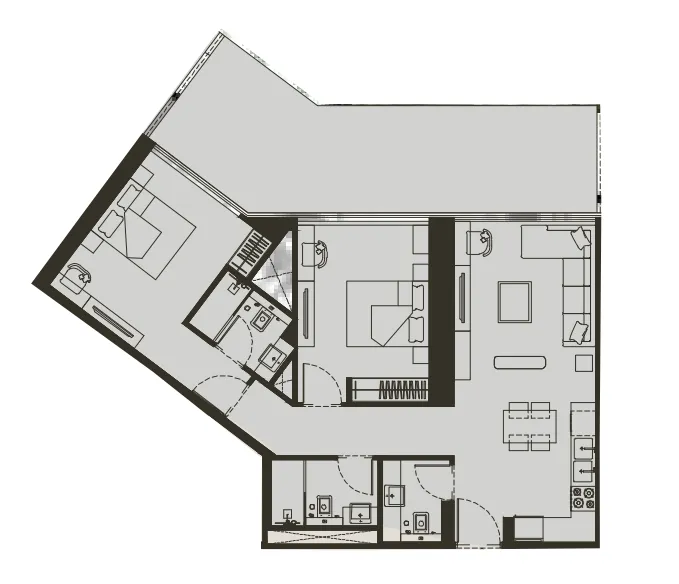 Binghatti Haven 2 bed floor plan, 1,253 sqft