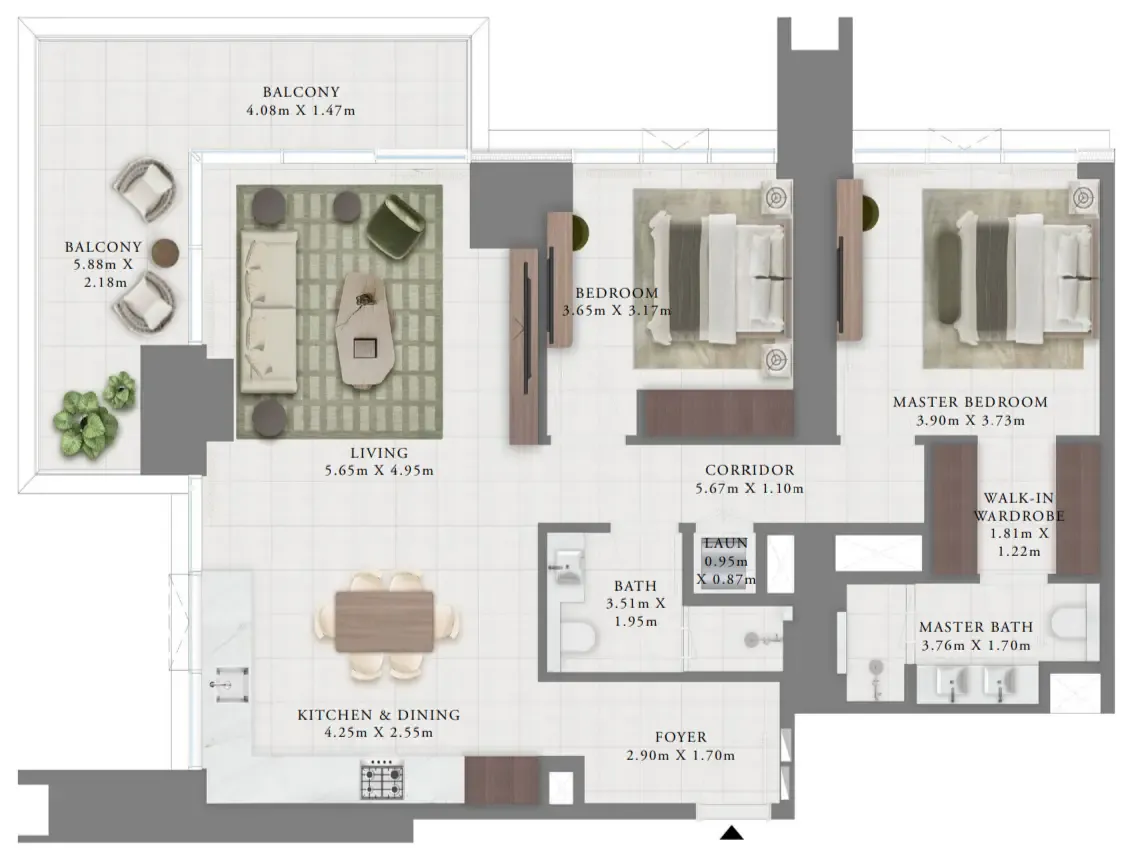 Creek Bay 2 bed floor plan, 1,448 sqft