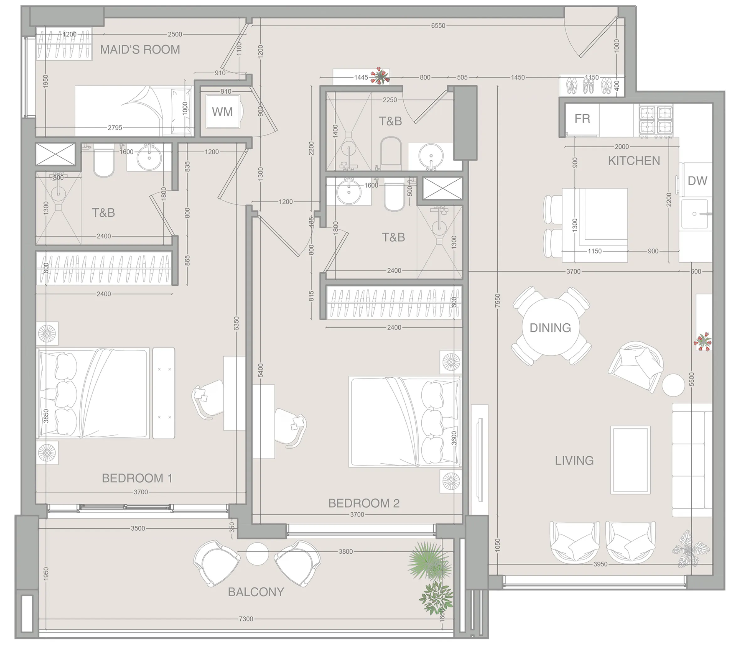 VERDAN1A 2 bed floor plan, 1,351 sqft