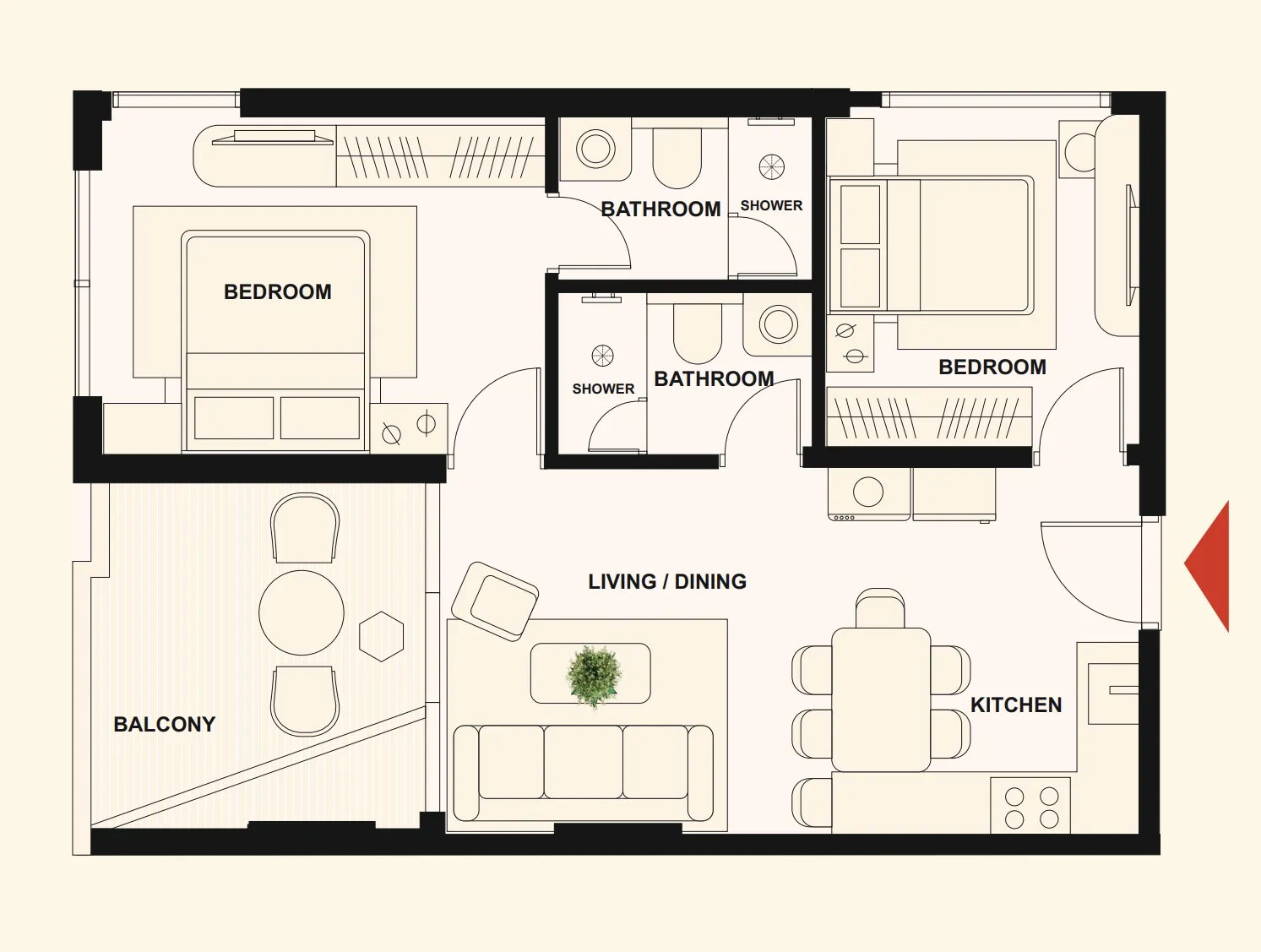 The Elysian 2 bed floor plan, 771 sqft