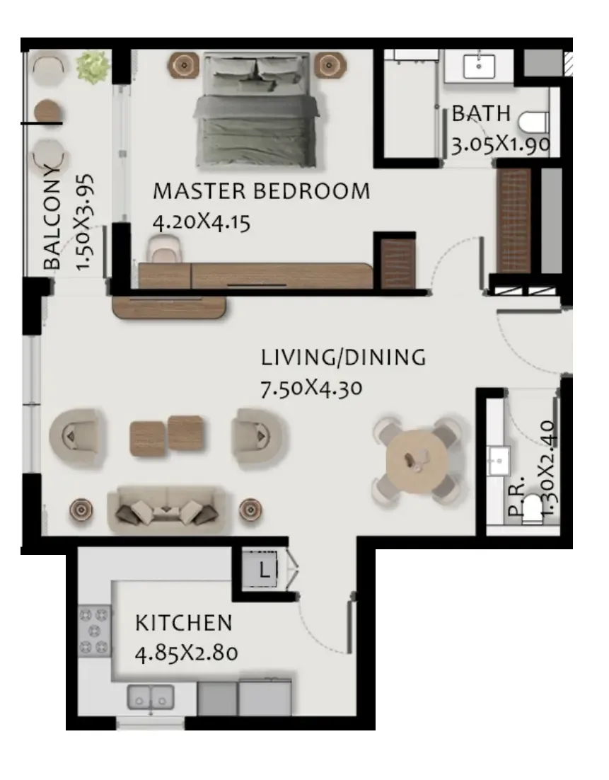 Boulevard Park at Wasl Gate 1 bed floor plan, 1,036 sqft