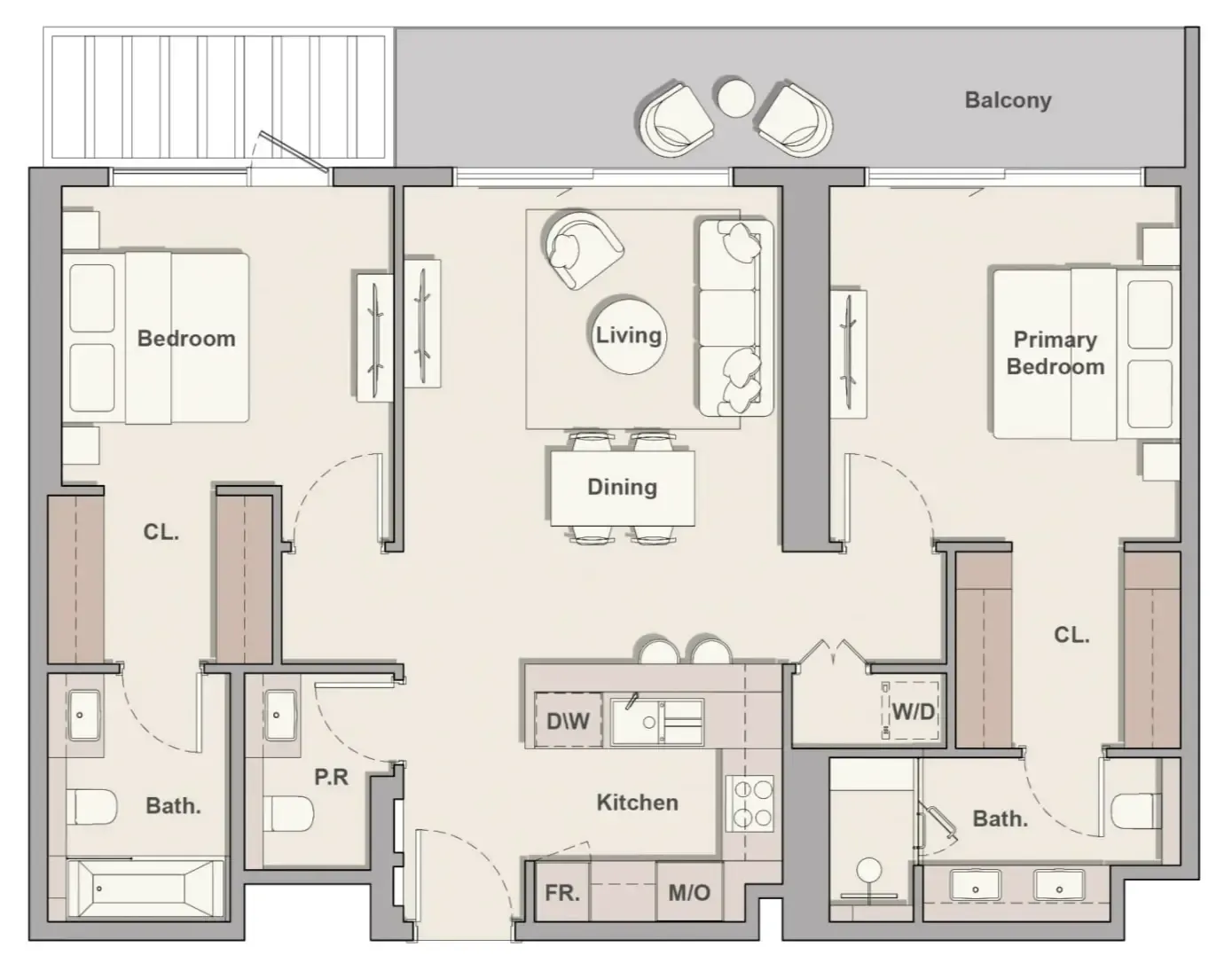 The Hillgate 2 bed floor plan, 1,197 sqft