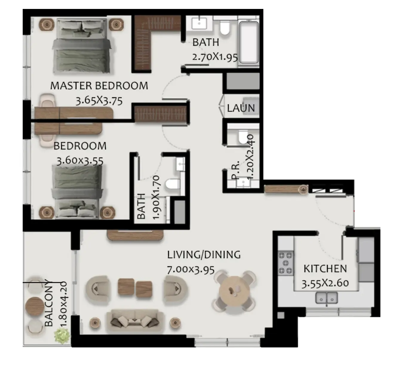 Boulevard Park at Wasl Gate 2 bed floor plan, 1,295 sqft