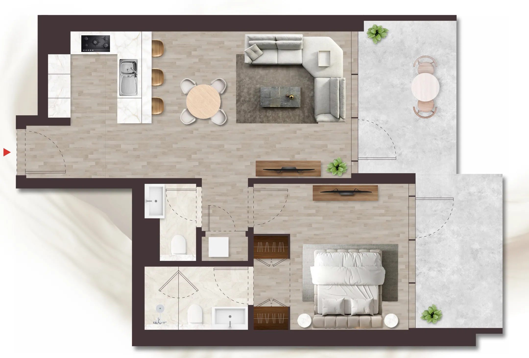 Island Heights 1 bed floor plan, 862 sqft
