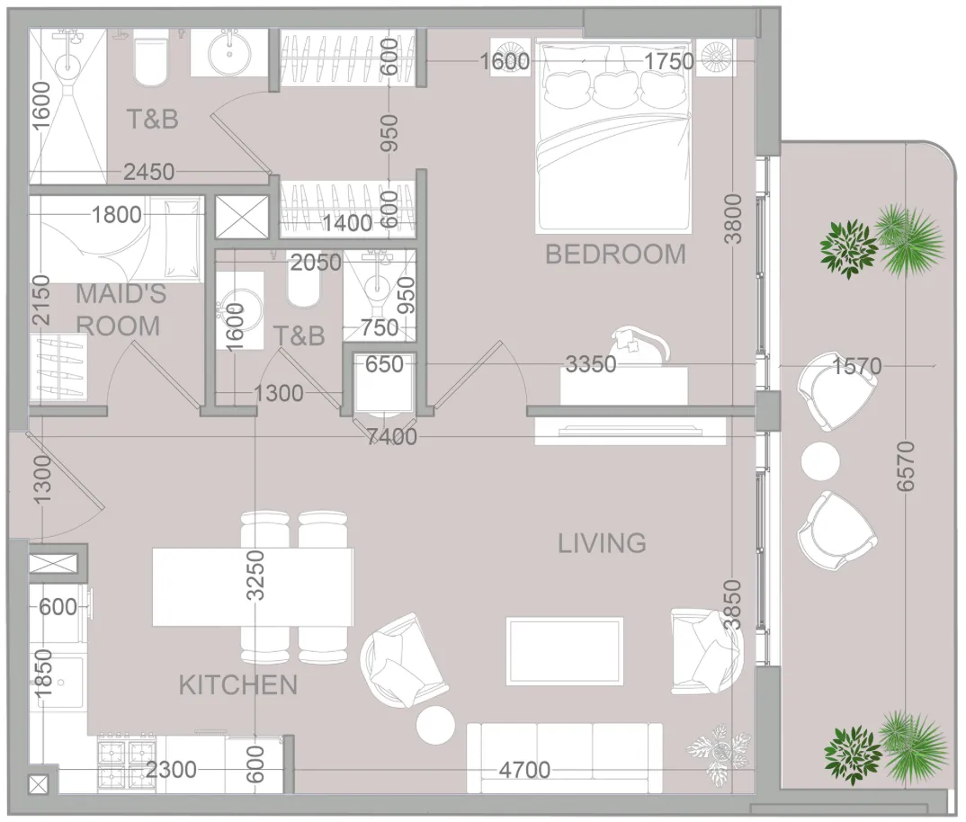 TETR1S Tower 1 bed floor plan, 787 sqft