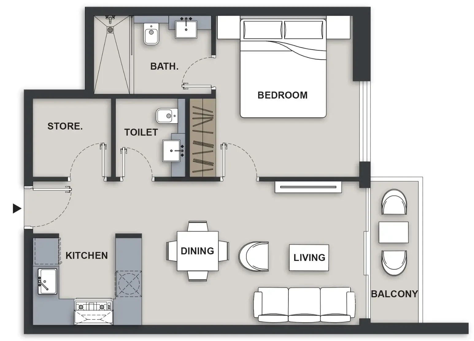 Maison Elysee III 1 bed floor plan, 623 sqft