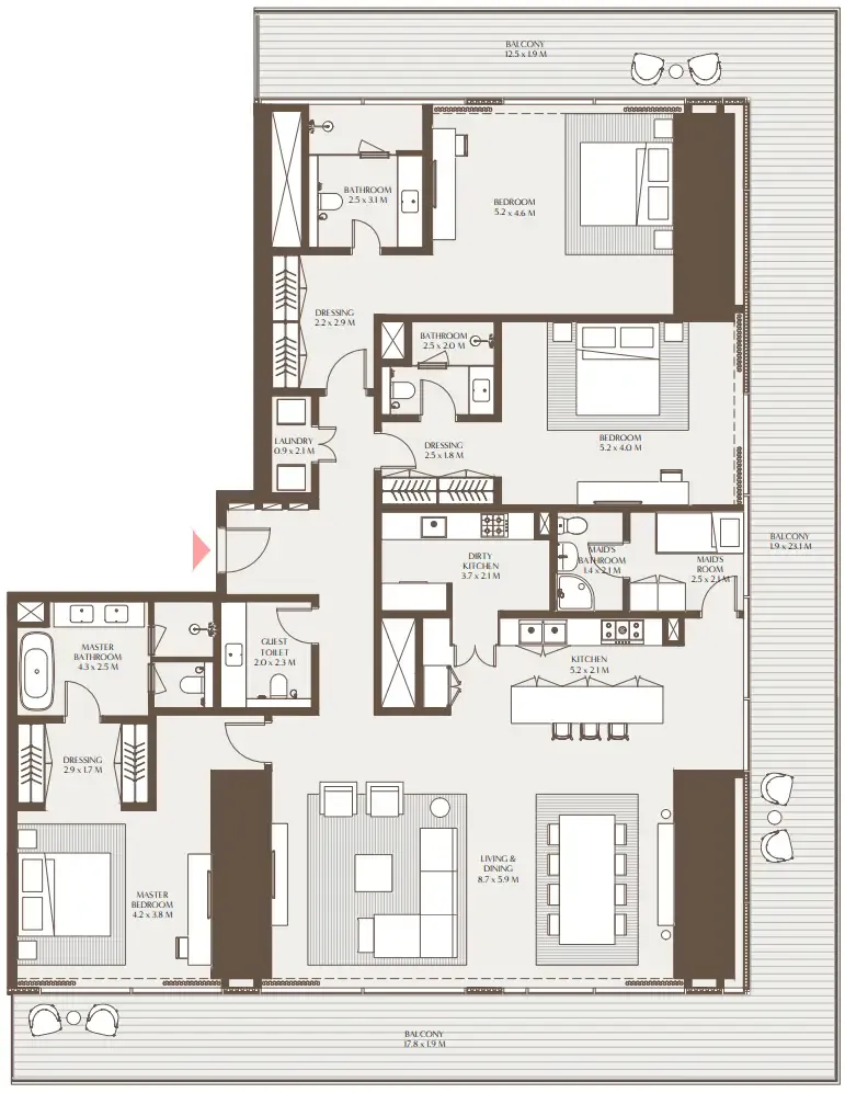 Akala Residences 3 bed floor plan, 3,665 sqft