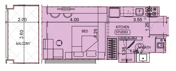 Binghatti Titania Studio floor plan, 369 sqft