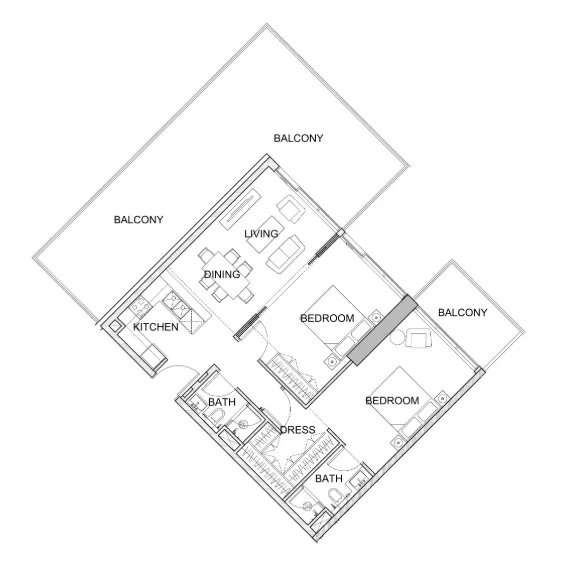 Golf Greens 2 bed floor plan, 1,408 sqft