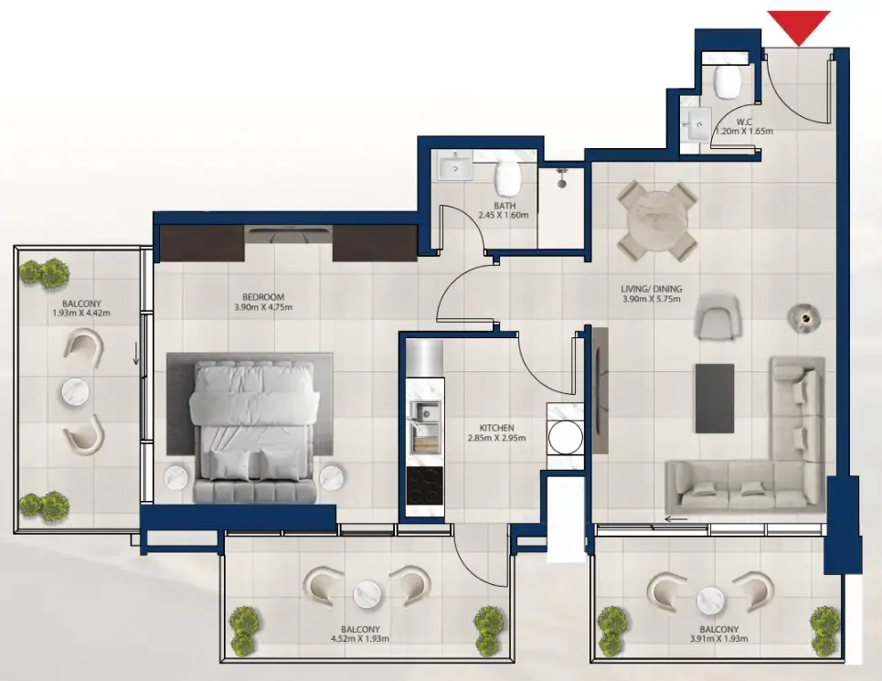 Al Vista 1 bed floor plan, 993 sqft