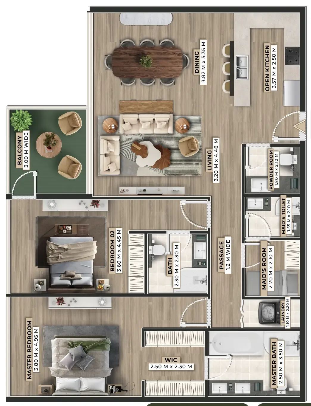 Firoza 2 bed floor plan, 1,679 sqft