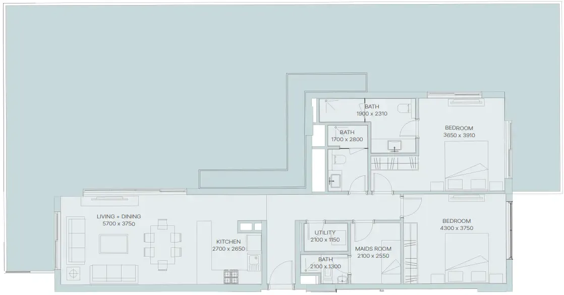 The Haven 3 2 bed floor plan, 2,030 – 2,831 sqft