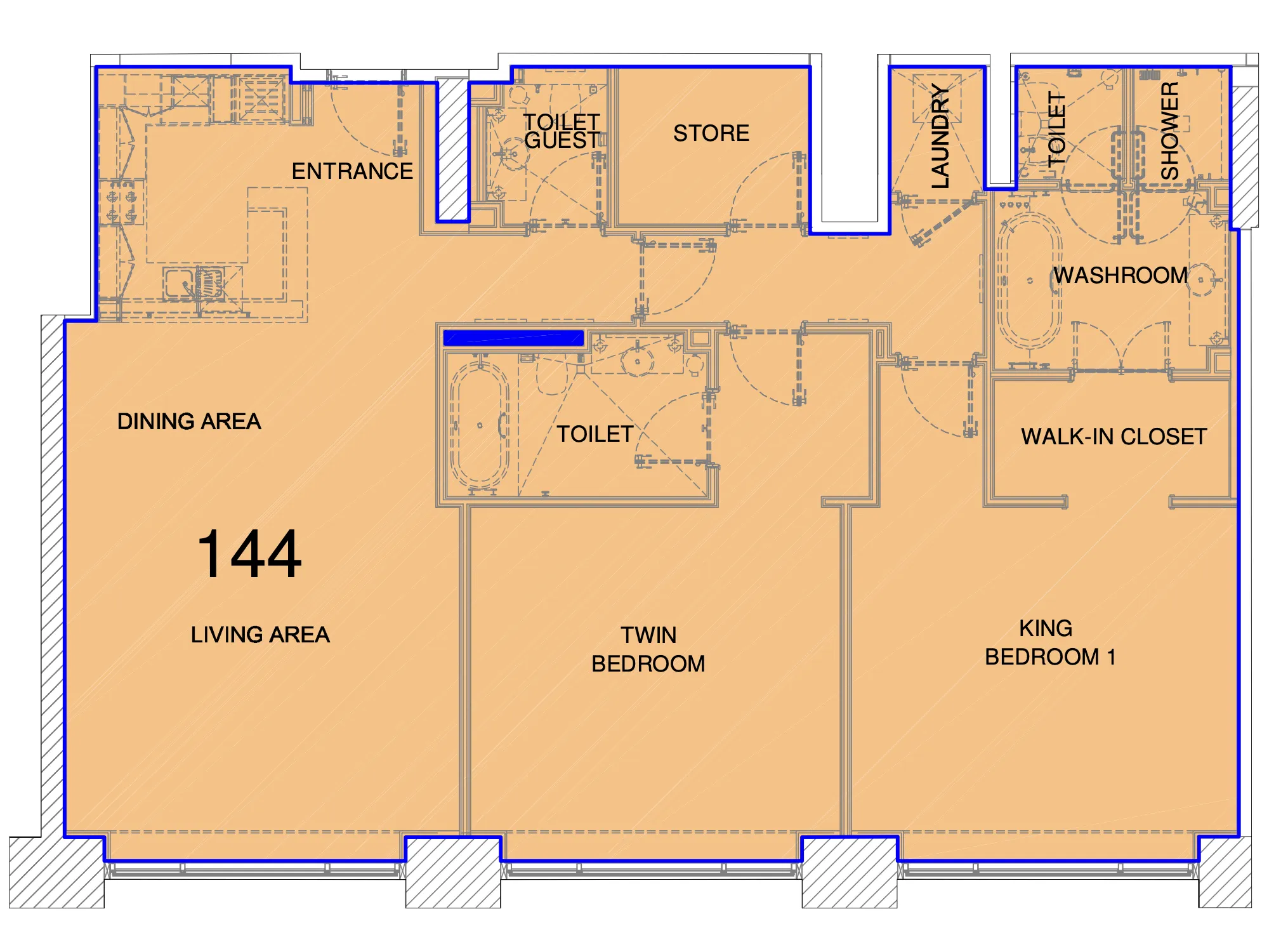Fairmont Marina Residences 2 bed floor plan, 1,521 sqft
