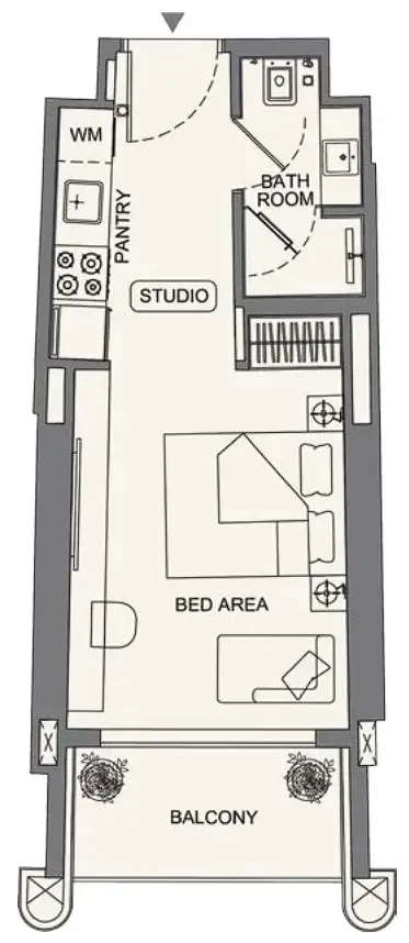 Binghatti Wraith Studio floor plan, 341 – 342 sqft