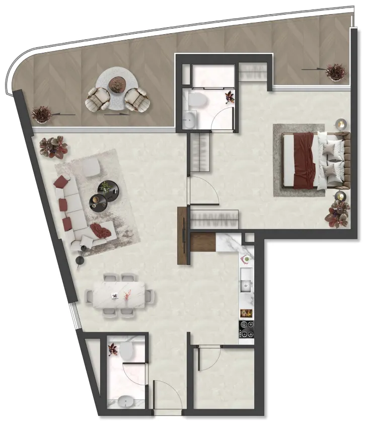 Aquino 1 bed floor plan, 979 sqft