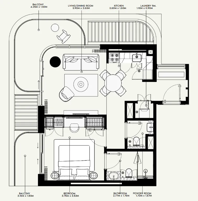 Azizi Venice 1 bed floor plan, 737 sqft