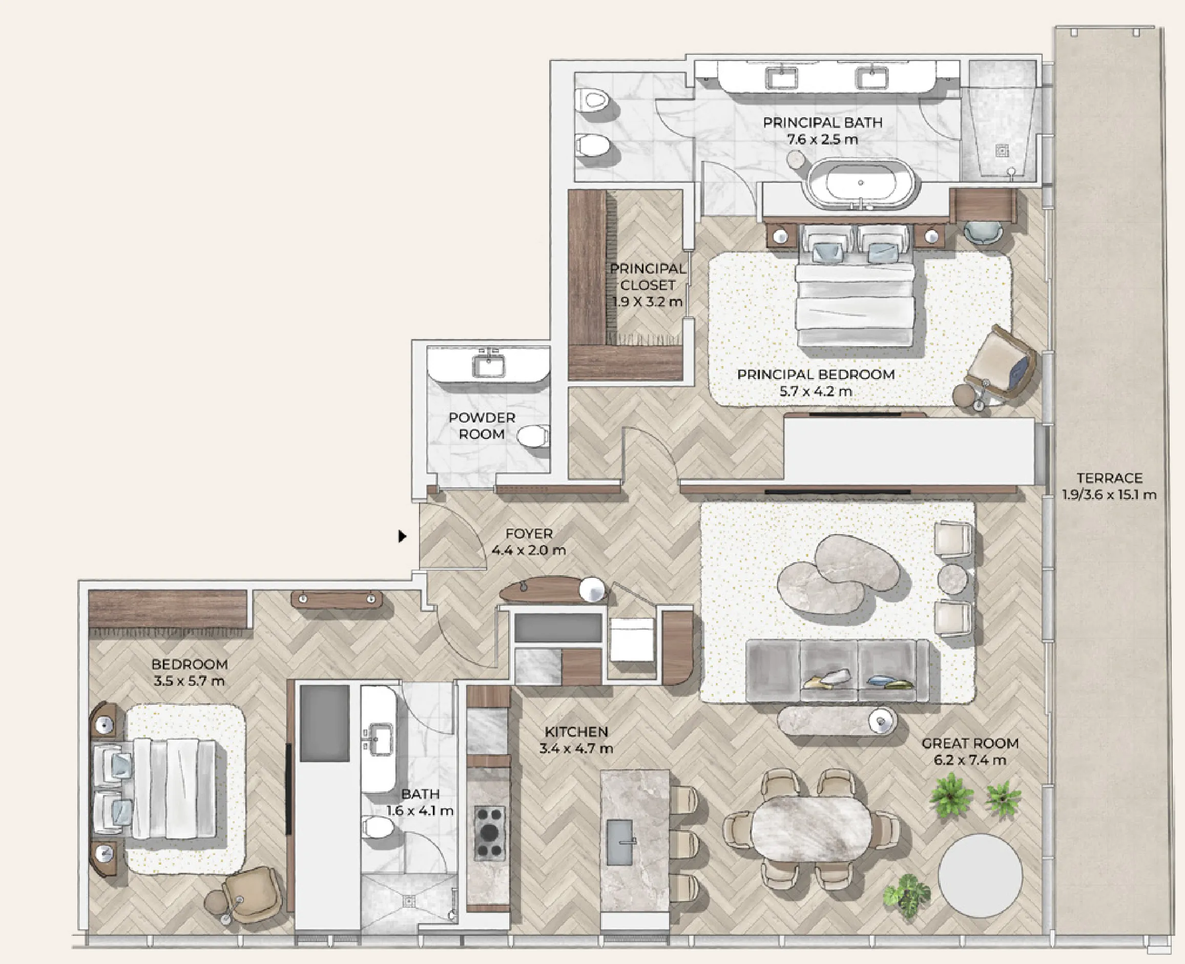 Mr. C Residences Downtown 2 bed floor plan, 2,314 – 2,331 sqft