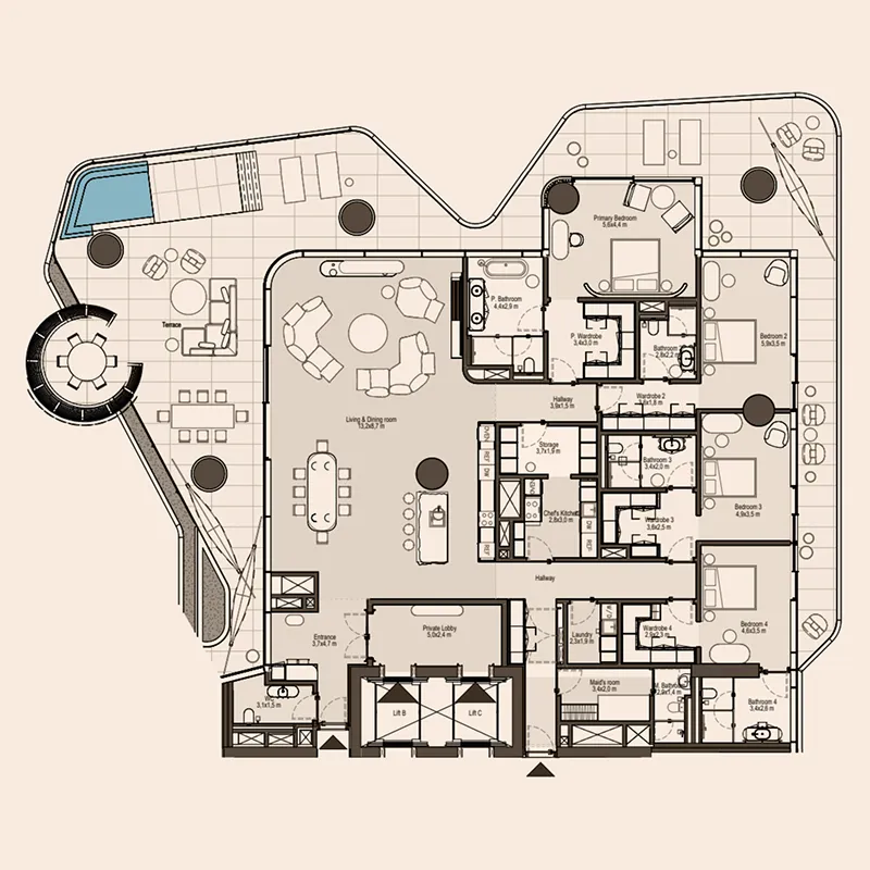 Eywa Way of Water 4 bed floor plan, 6,267 sqft