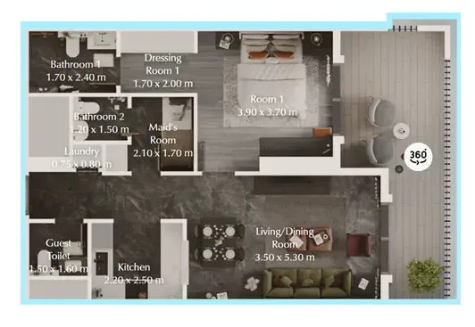 Bab Al Qasr Garden Residences 65 1 bed floor plan, 852 sqft