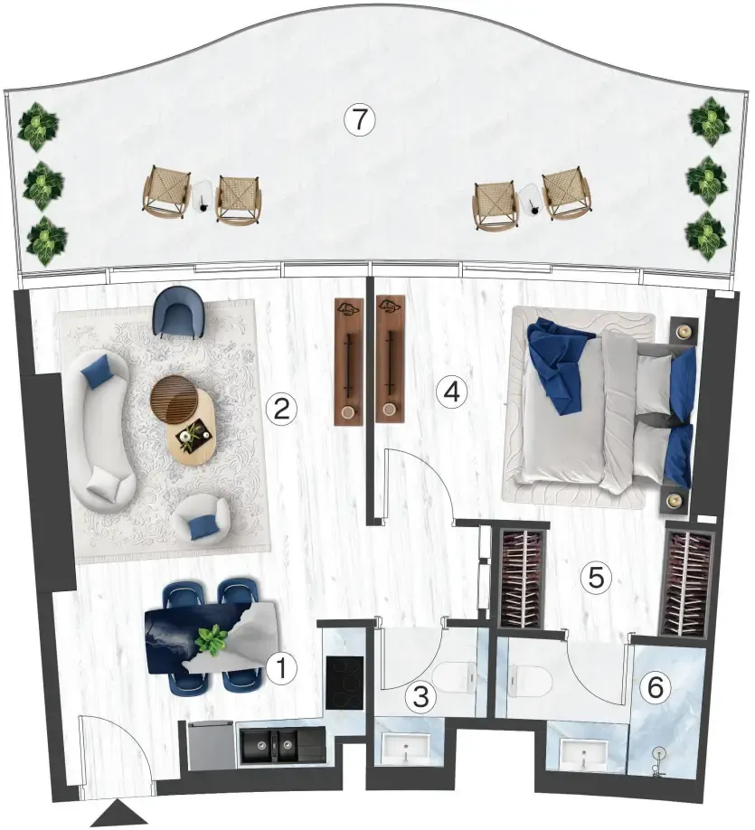 Radisson Blu Hotel & Residences 1 bed floor plan, 887 – 889 sqft
