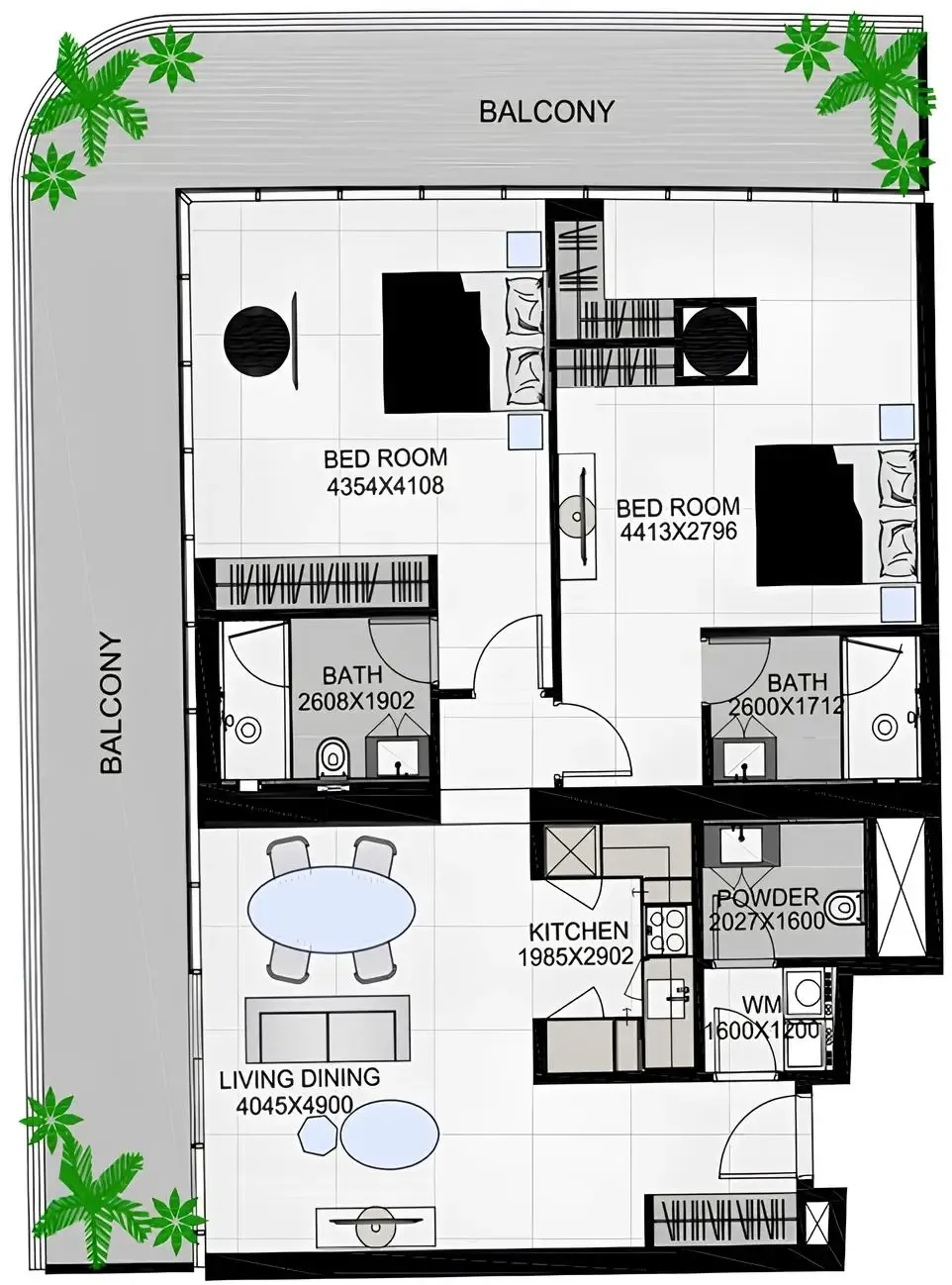 The Community Sports Arena 2 bed floor plan, 1,644 sqft