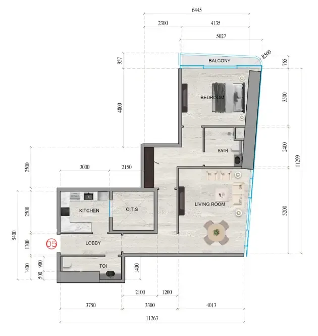Al Ghaf Tower 1 bed floor plan, 989 sqft