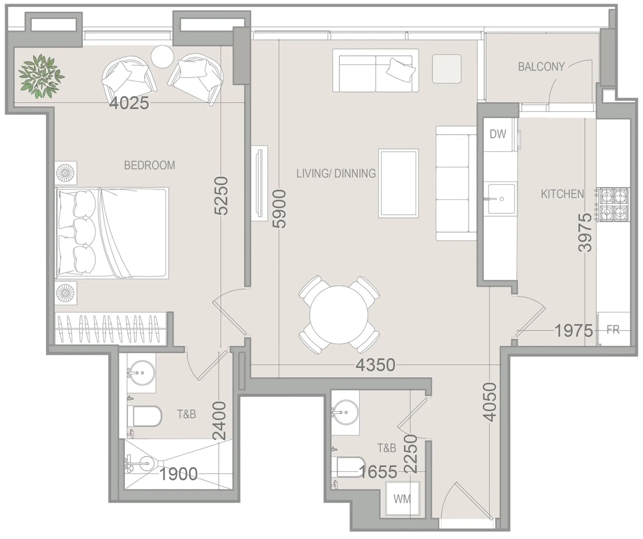 EVERGR1N House 4 1 bed floor plan, 780 – 781 sqft