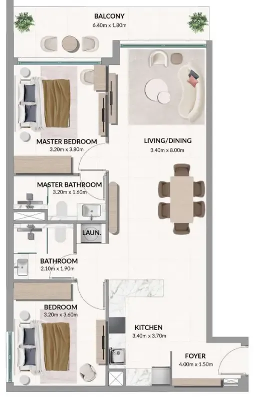 Woodland Terraces 2 bed floor plan, 1,031 sqft