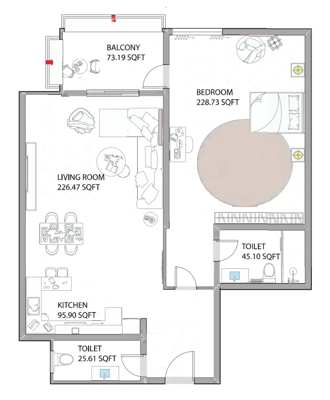 Ajman Creek Towers 1 bed floor plan, 1,150 sqft