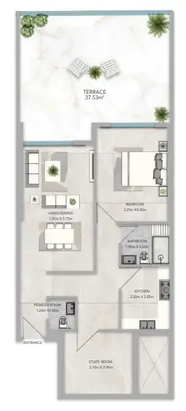 Azha Views Residences 1 bed floor plan, 1,607 sqft