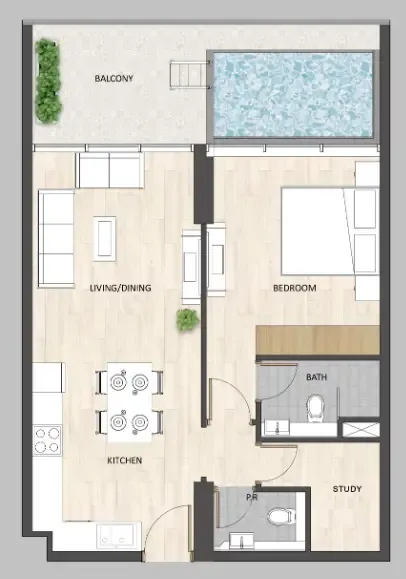Barari Palace 1 bed floor plan, 819 sqft