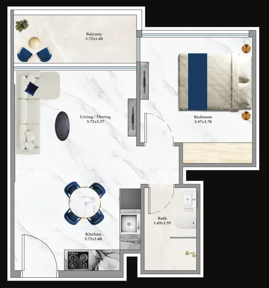 Aspirz 1 bed floor plan, 480 – 496 sqft