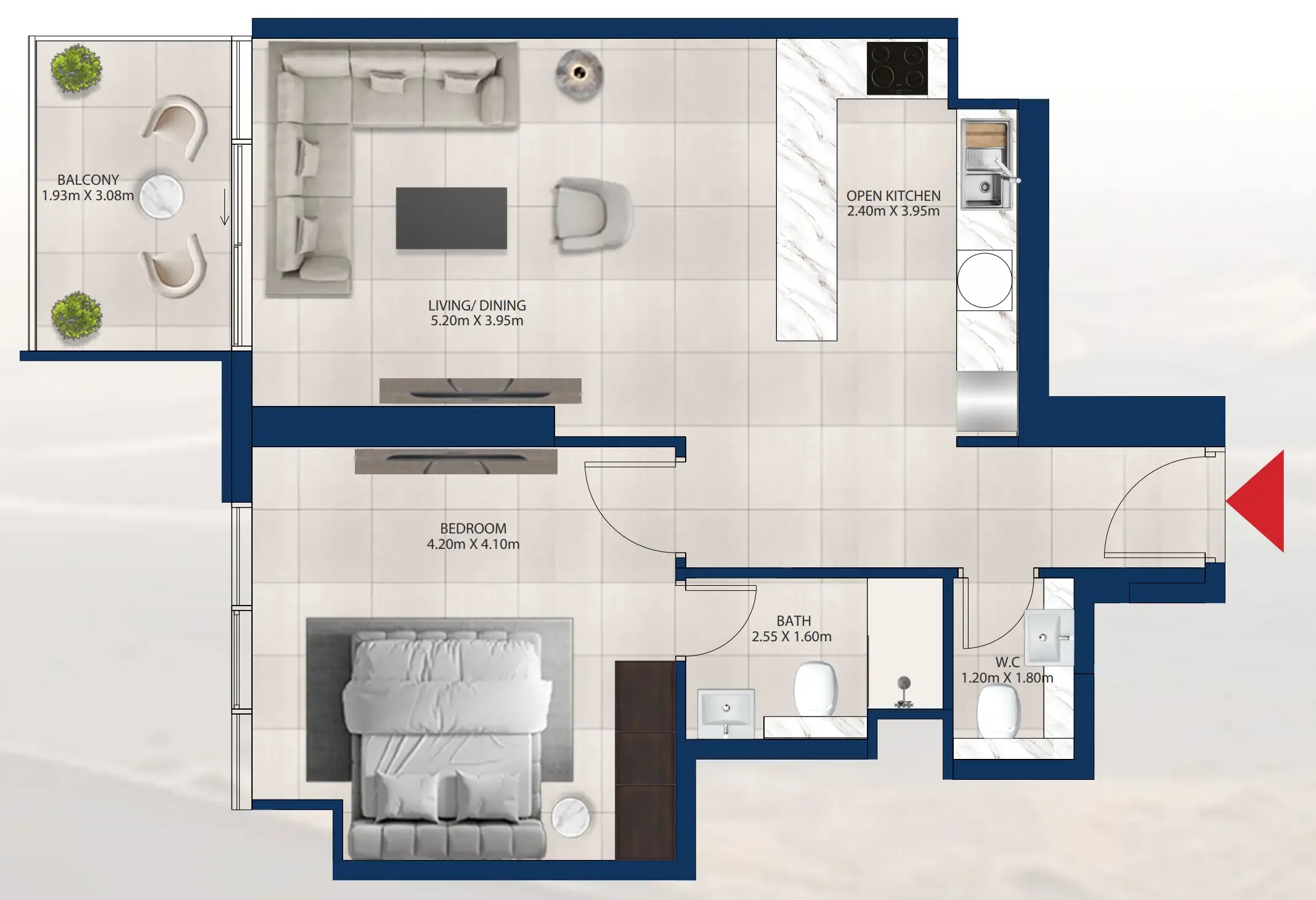 Al Vista 1 bed floor plan, 759 sqft
