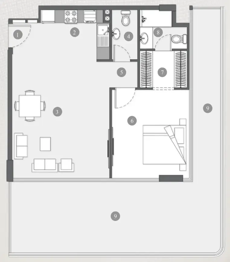 Elevia Residences  1 bed floor plan, 1,199 sqft