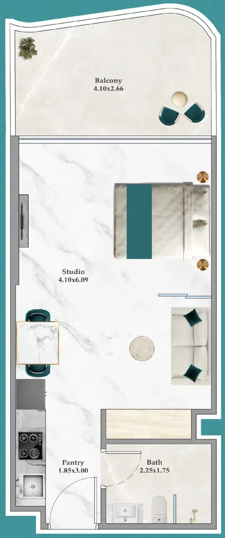 Breez Studio floor plan, 411 sqft