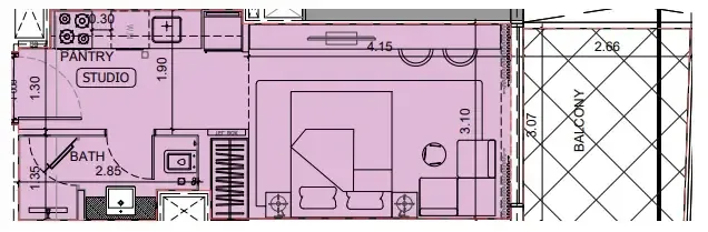 Project Maybach Studio floor plan, 385 sqft