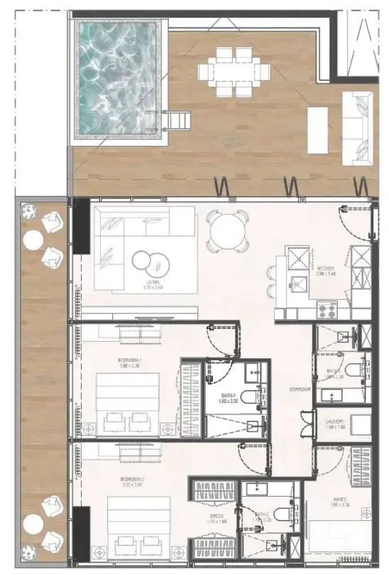 Gharbi 2 Residences 2 bed floor plan, 1,732 sqft