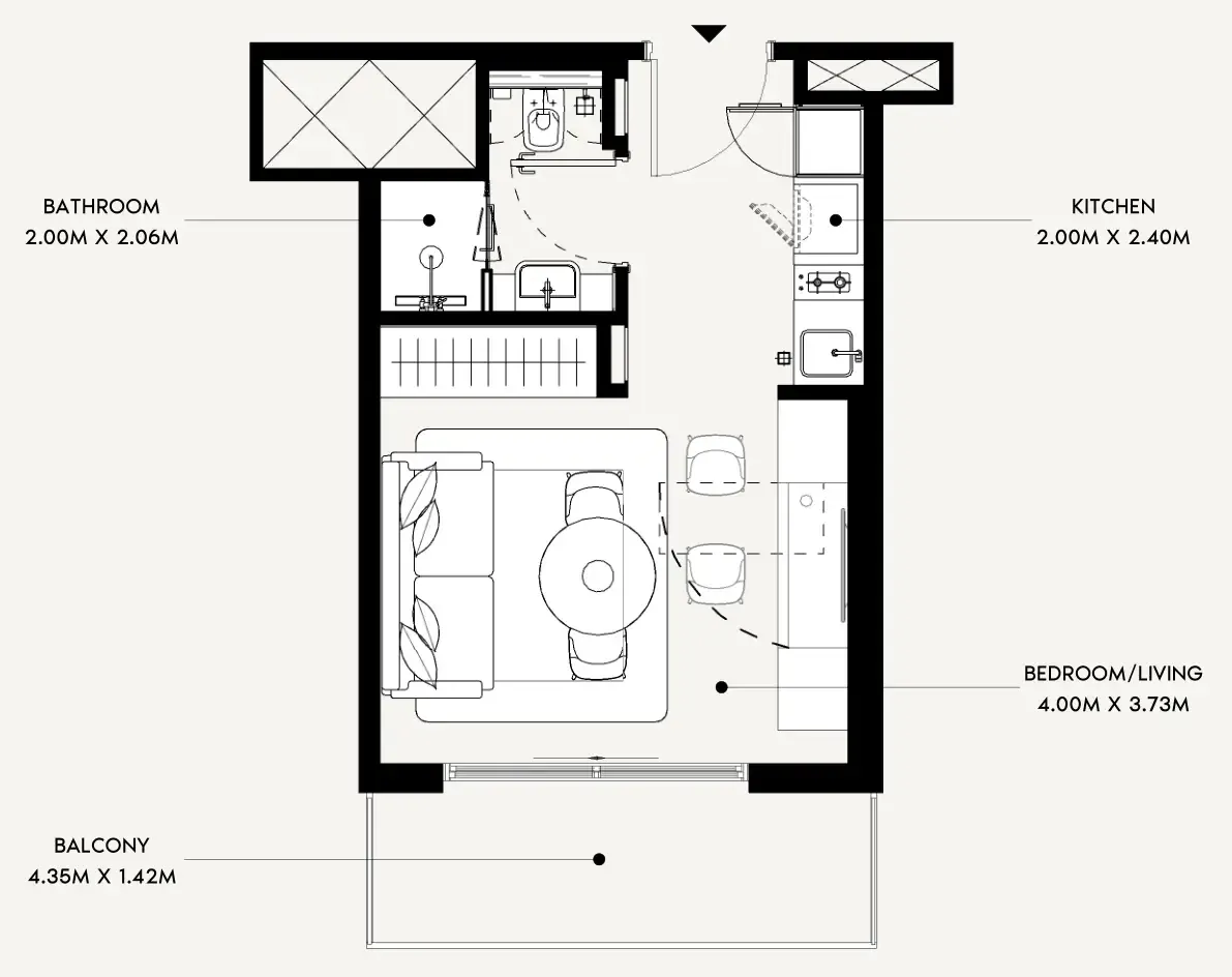 Azizi Leily Studio floor plan, 340 sqft
