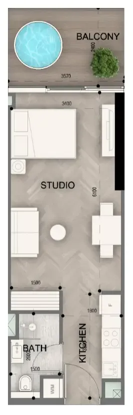 Sky Line by Peace Homes Studio floor plan, 461 sqft