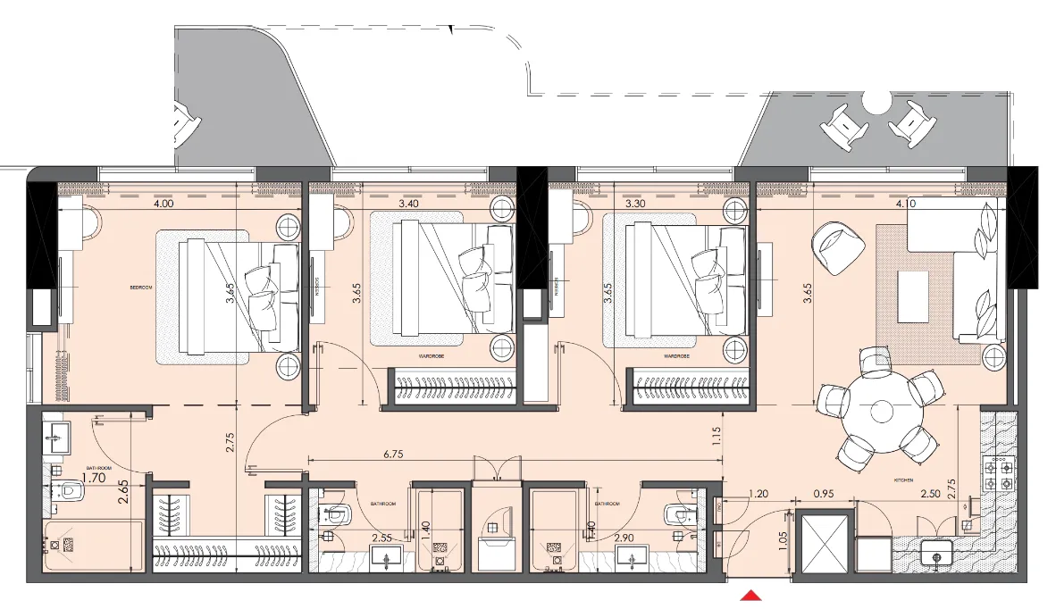 Azizi Wasel 3 bed floor plan, 1,369 sqft