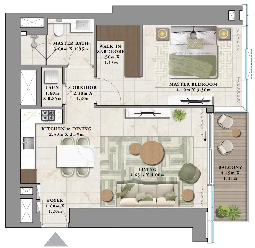 Avarra by Palace 1 bed floor plan, 825 sqft