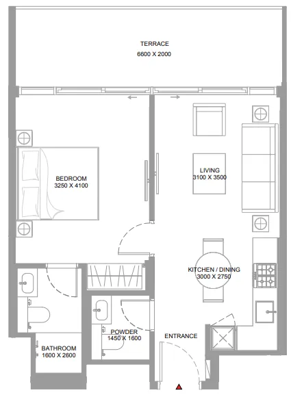 Canalside Marina Residences 1 bed floor plan, 660 – 662 sqft