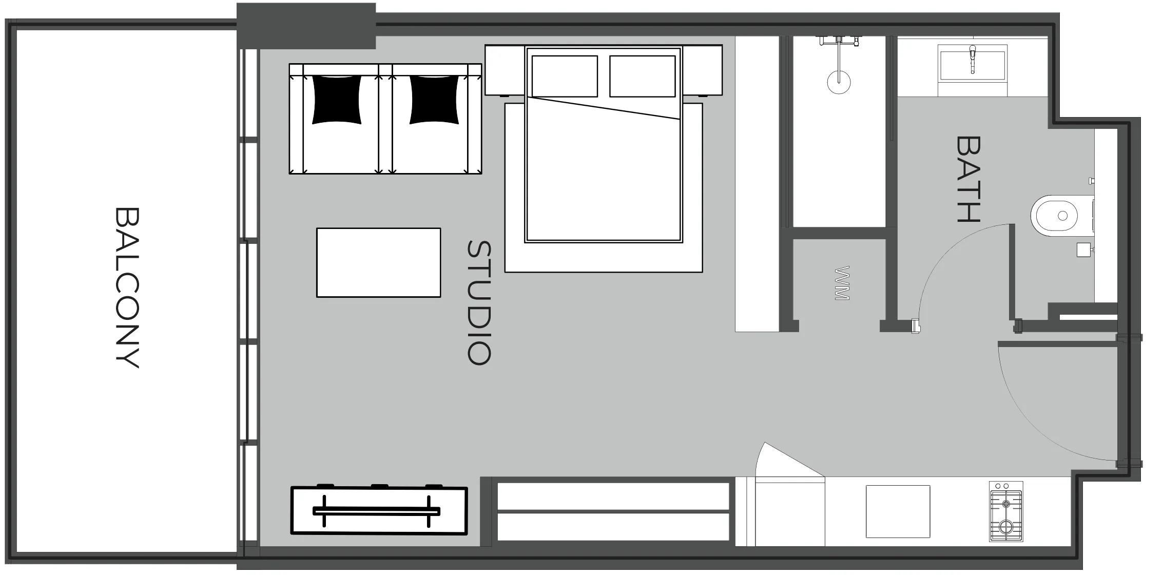 The Boulevard Studio floor plan, 466 sqft