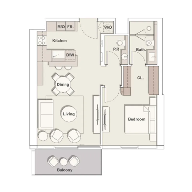 The Highgrove 1 bed floor plan, 779 sqft