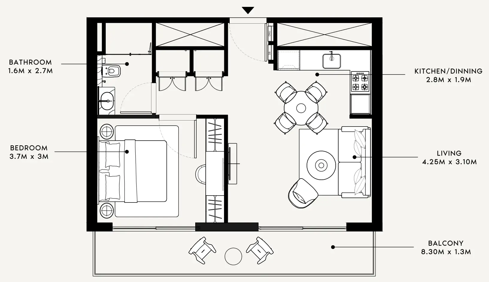 Azizi Milan 1 bed floor plan, 651 sqft