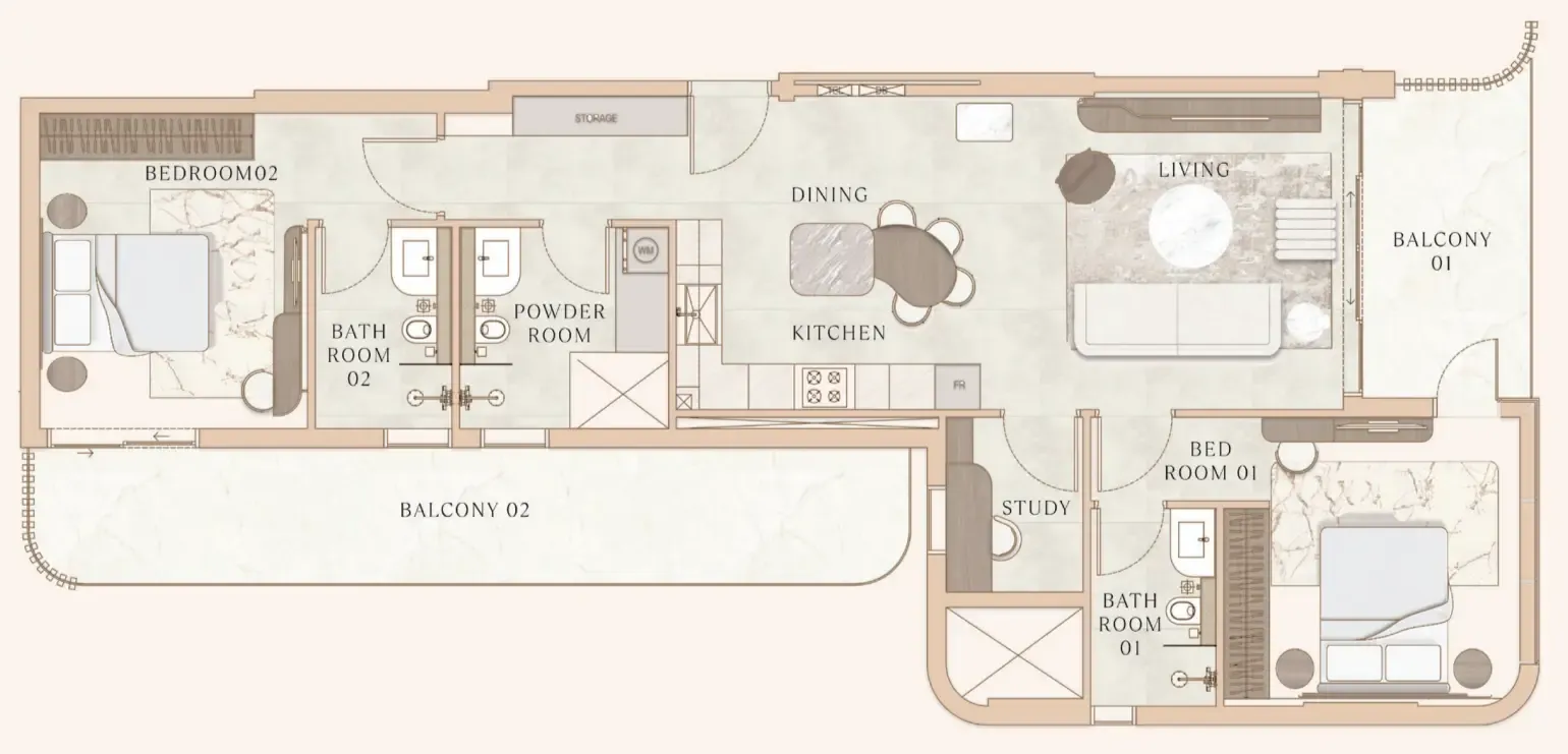 La Vue by MAAIA 2 bed floor plan, 1,457 sqft