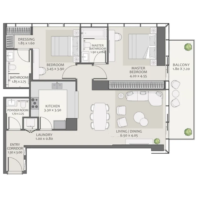 Avenue Park Towers 2 at Wasl 1 2 bed floor plan, 1,338 – 1,807 sqft