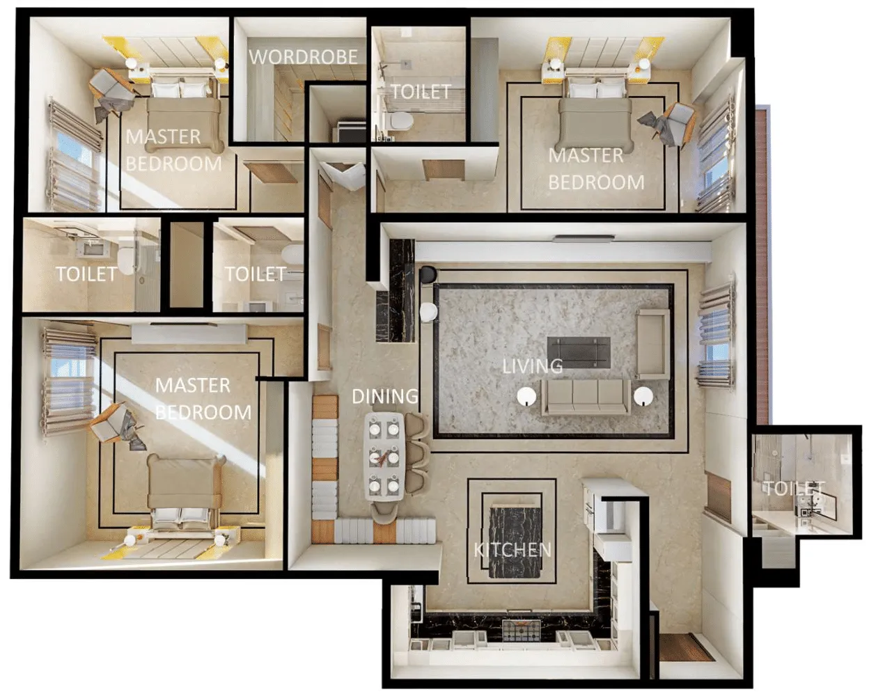 Zenith J1 3 bed floor plan, 2,380 sqft