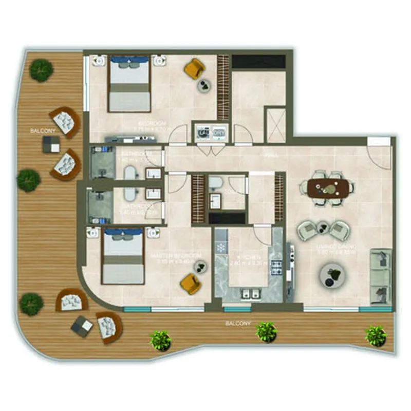 Nova Tower 2 bed floor plan, 1,516 sqft
