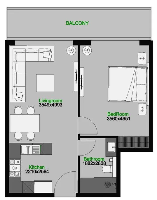 The Central Downtown 1 bed floor plan, 705 sqft